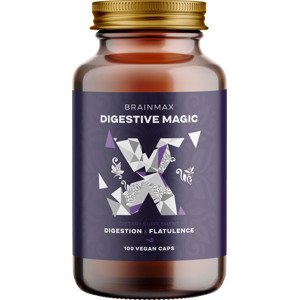 BrainMax Digestive Magic, Trávicí Enzymy, 100 rostlinných kapslí Komplex trávicích enzymů a bylin pro pomoc s nadýmáním, doplněk stravy